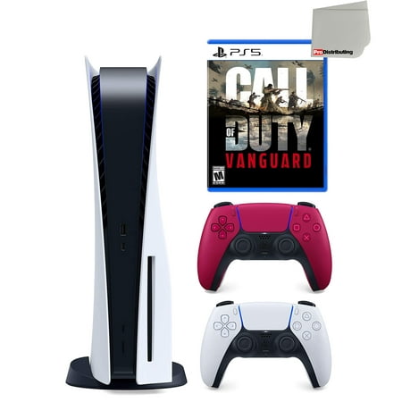 Sony Playstation 5 Disc Version (Sony PS5 Disc) with Cosmic Red Extra Controller, Call of Duty: Vanguard and Microfiber Cleaning Cloth Bundle