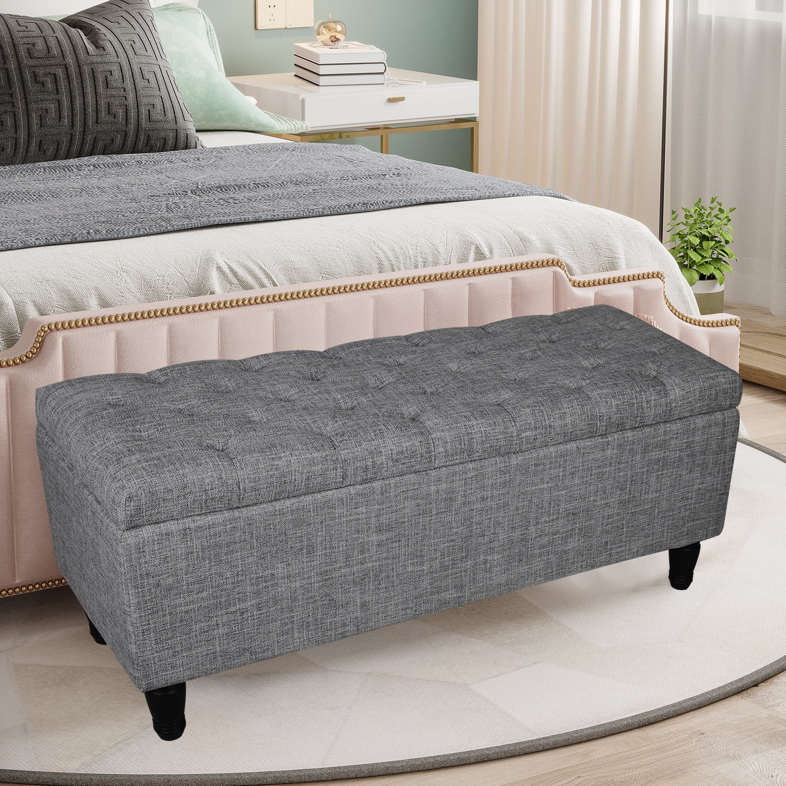 43" Ottoman with Storage and 2 Footstools,Large Storage Bench