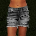 thumbnail image 2 of Denim Shorts For Women Mid Rise Ripped Jeans Shorts Straight Frayed Raw Hem Stretch Casual Summer Shorts, 2 of 8