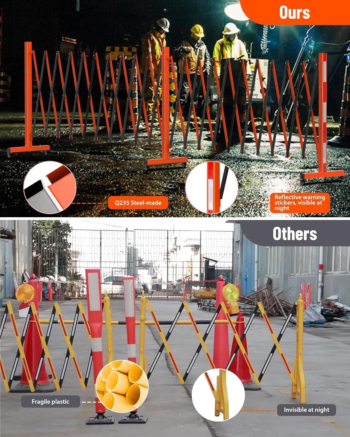 Huisuilinss Expandable Garden Fence Portable Barricade Gate with Casters,Adjustable Flexible Fence Mobile Barricade Safety Barrier Safety Barricade Movable Fence For Industrial or Residential Use