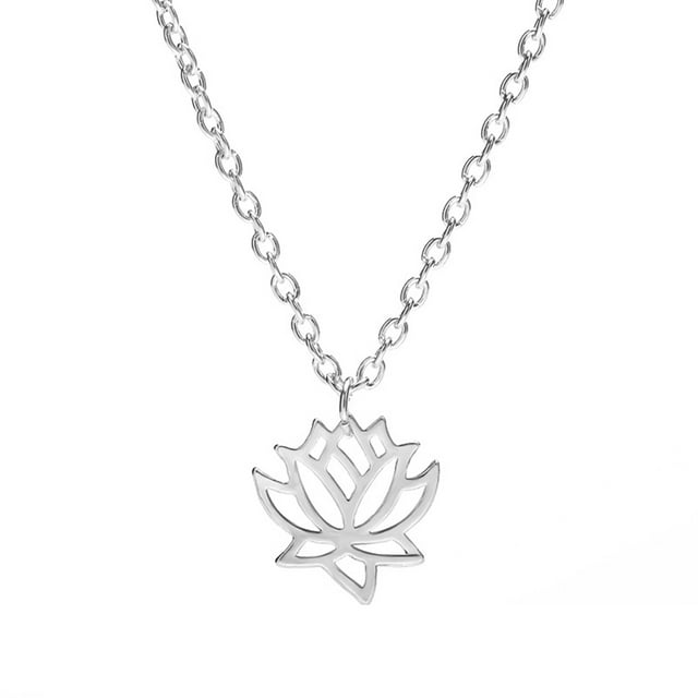 pitrice Collier Fleur de Lotus pour Femmes Pendentif Tribal Simple Chaîne Réglable 49-54cm Bijou Cadeau