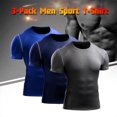 thumbnail image 4 of Graflsoa Men's Quick-Dry Performance T-Shirt Set - Slim Fit, Breathable, Moisture-Wicking, Short Sleeve, 3-Pack (Grey, Navy, Blue) - Size S, 4 of 6