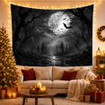 thumbnail image 3 of Moon Stars Nighttime with Forest Monochromatic Dominated Blacks, Spooky Gothic for Gothic Decor Fans, Dark Art Decor, Halloween Gift, Tapestry Wall Hanging for Bedroom and Dorm, 3 of 7