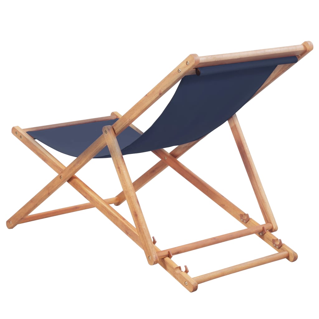 Veryke Folding Wooden Reclining Beach Chair for Outdoor Lounge, Porch, Pool - Fabric in Blue - image 2 of 9