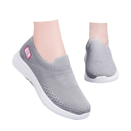 

VMESZQFG Fashion Spring And Summer Women Sports Shoes Flat Bottom And Soft Bottom Fly Woven Mesh Comfortable And Minimalist Design Grey
