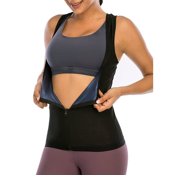 FUTATA Women Sauna Vest Slimming Workout Tank Top Waist Trainer Slim Polymer Sauna Suit Tummy Control Sweat Enhancing Shapewear with Zipper