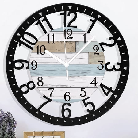 Iron Wall Clock Battery Operated 10 Inch Silent Non Ticking Coastal Design Country Rustic Retro Decorative for Bathroom Kitchen Living Room Bedroom Style 10×10inch(25×25cm)