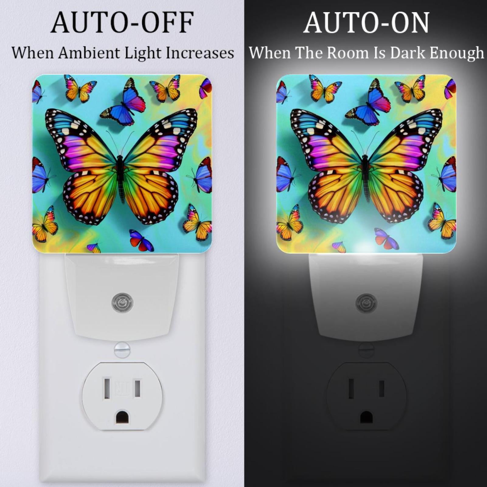 PhooArto Colored Rainbow Butterfly Plug in LED Night Light Auto Sensor Dusk to Dawn Decorative Night for Bedroom, Bathroom, Kitchen, Hallway, Stairs, Baby's Room, Energy Saving