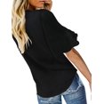 thumbnail image 3 of Blusas con cuello en V y volantes, mangas 3/4, nudo anudado, camisas con botones para mujer, 3 of 3