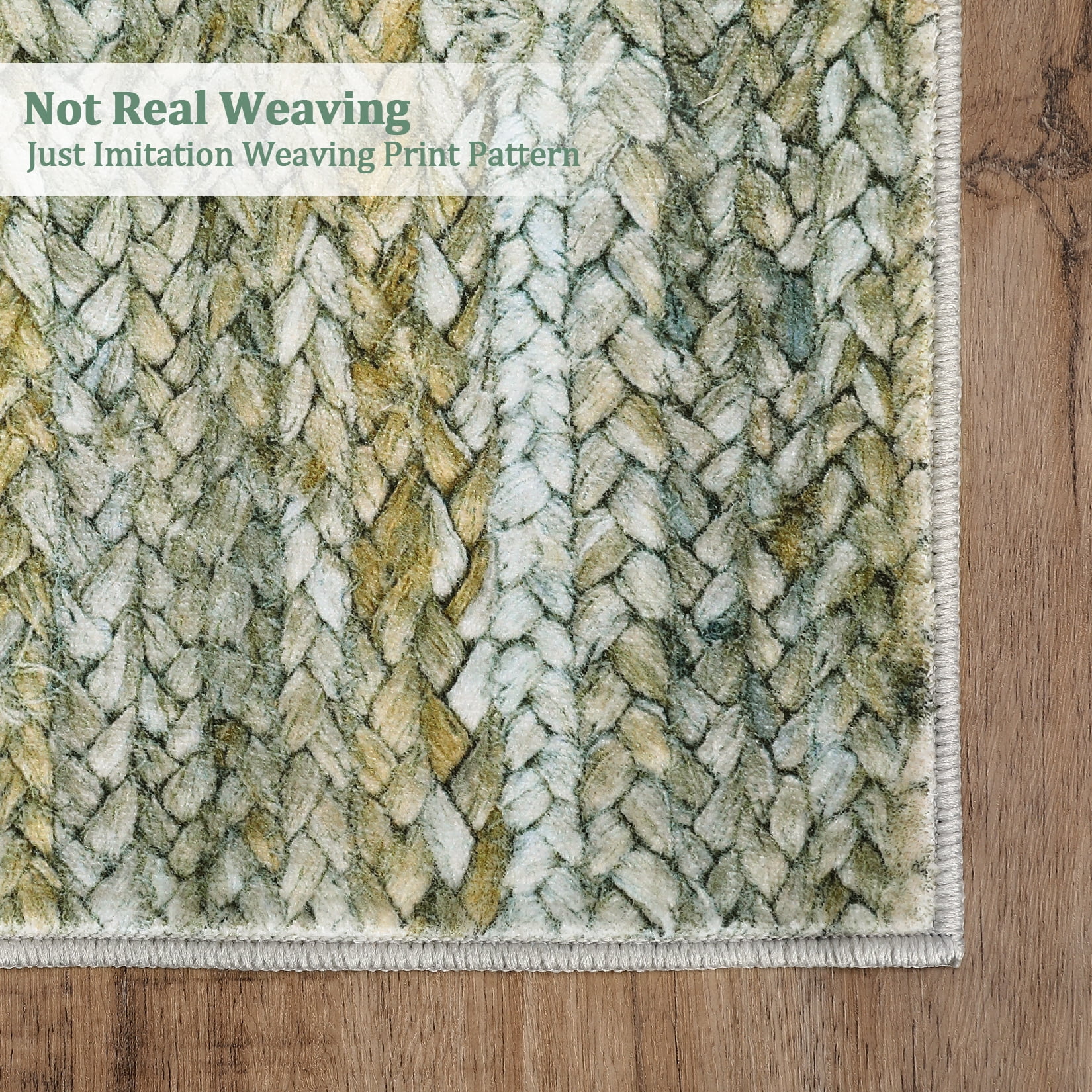 FairOnly 8'x10' Green Machine Washable Living Room Area Rugs Modern Braided Print Non Slip Rugs for Bedroom Home Office Rug Indoor Floor Carpet