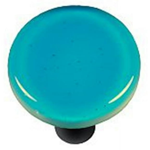 Hot Knobs  Turquoise Blue Round Glass Cabinet Knob - Black Post