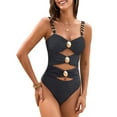thumbnail image 3 of Women'S One Piece Swimsuit Cutout Color Block Bathing Suit Golden O Ring Linked Swimwear Black M, 3 of 9