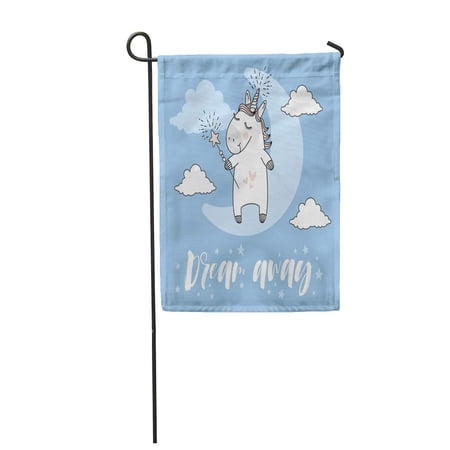 SIDONKU Cute Dream Away and Unicorn Birthday Cartoon Children Doodle Drawn Fairy Garden Flag Decorative Flag House Banner 12x18 inch