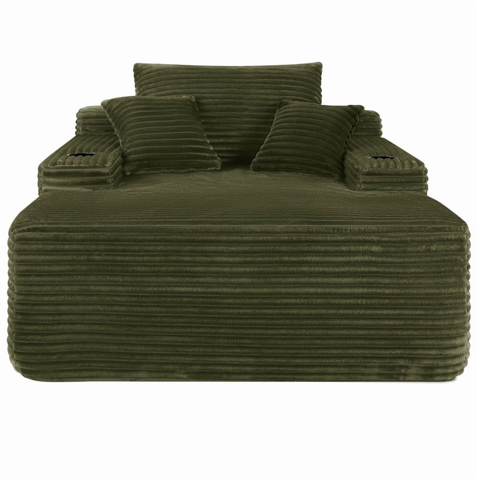 No-Assembly Chaise Lounge Armchair with Throw Pillows, Boneless Single Sleeper Sofa Bed with Cup Holder & Storage Pocket