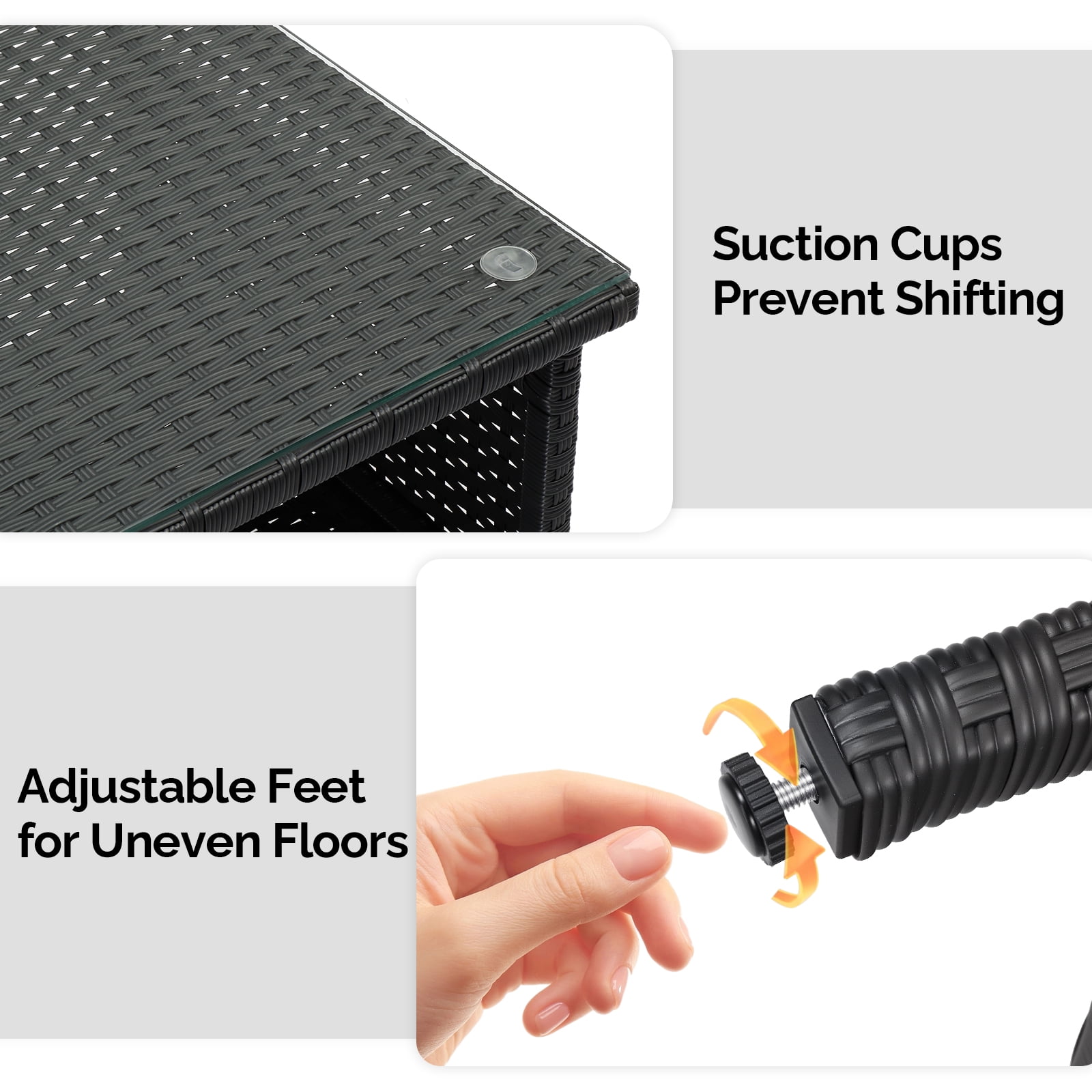 Ktaxon X-Large Outdoor Wicker Coffee Table with Tempered Glass Top and Storage, Black