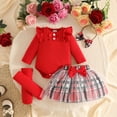 thumbnail image 2 of Tisuna Girls Fall Outfit Set Kids Comfortable Long Sleeve Crew Neck Plaid Print Romper And Skirt Headband Socks Outfits Children'S 4 Pieces Casual Wear Clothes Set Size 9-12 Months, 2 of 8
