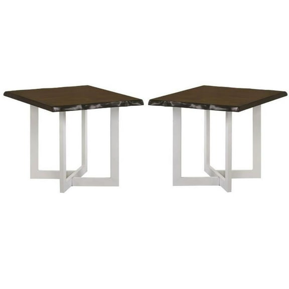 Home Square Krestian Contemporary Wood End Table in Oak and White - Set of 2