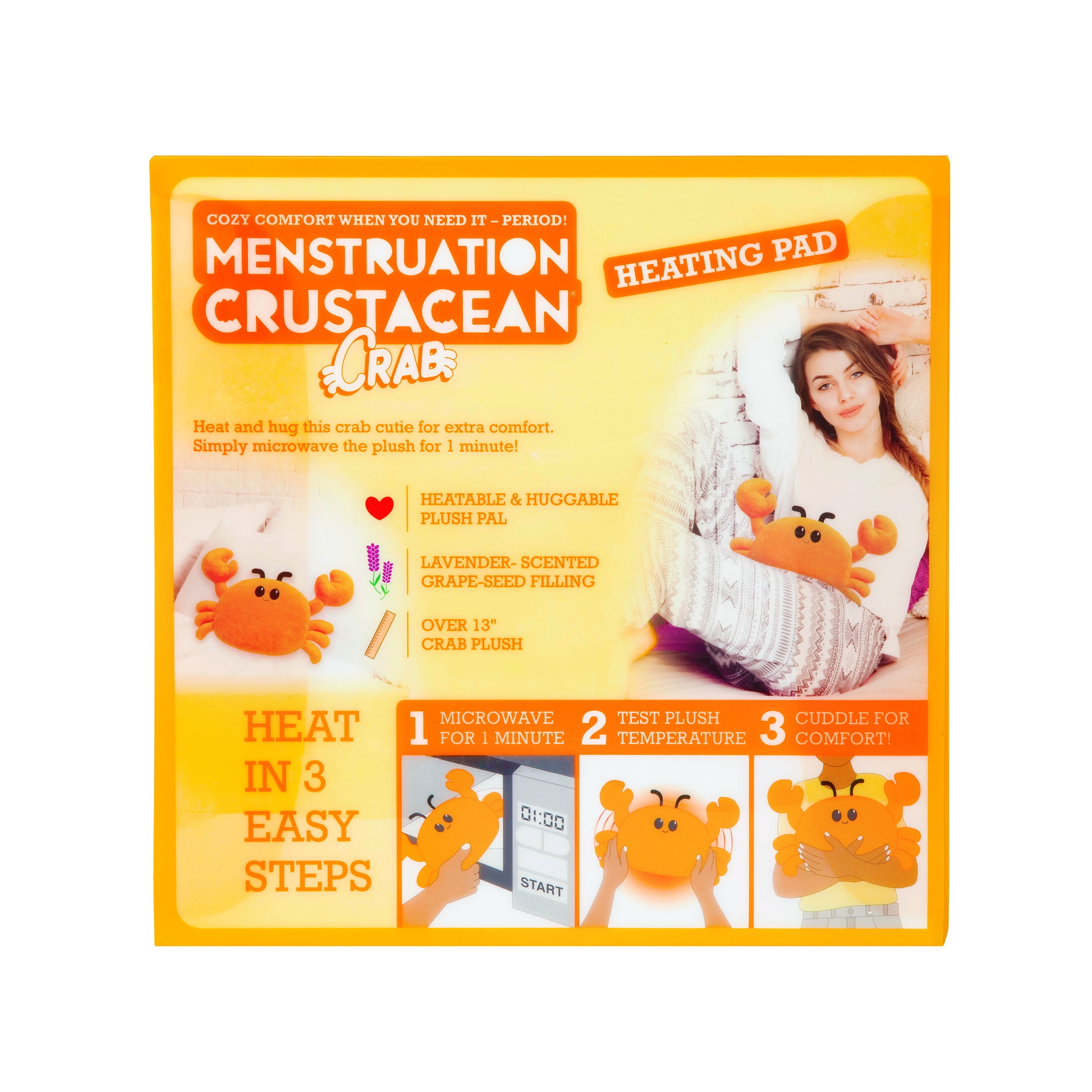 Happy Helpers Menstruation Crustacean Crab, Microwaveable Heating Pad for Cramps, Gifts for Teens