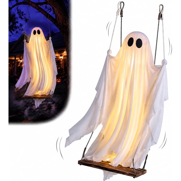 Swinging Ghost Outdoor Decor Swinging Ghost Halloween Decoration 5 FT Hanging Swing Ghost Pre Assembled LED Lights Waterproof Outdoor Yard Porch Tree