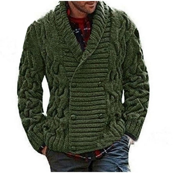 gbyLJF Men's Double-breasted Knitted Cardigan Solid Color Button Down Casual Sweater Jacket Long Sleeve Tops for Autumn and Winter