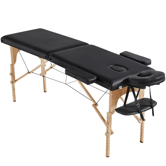 Yaheetech 2 Sections Wooden Folding Adjustable Massage Bed with Headrest/Armrest, Black