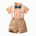 thumbnail image 2 of NIEWTR Toddler Baby Gentleman Outfits Clothes Boys Gentleman Suit Short Sleeve Shirt + Bowtie + Suspenders + Shorts 2 Pcs Wedding Set(A-Pink,3-4 Years), 2 of 8