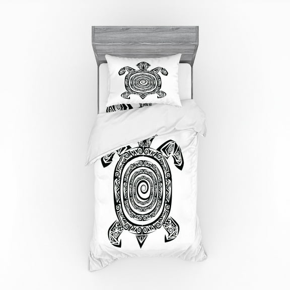 Ambesonne Black and White Bedding Set 3 Pcs, Turtle Spirals, Twin XL, Black and White