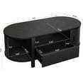 thumbnail image 2 of ONBRILL 47.2 Inch Oval Coffee Table with Storage, Mid Century Modern Coffee Table with Drawer, Center Table with Sliding Door and Wood Fluted Handle for Living Room, Black, 2 of 14