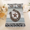 thumbnail image 5 of jejeloiu Vintage Horseshoe Star Pattern Full Size Sheets Kids,Farmhouse Western Print Bed Sheets For Boy,4 Pieces, 5 of 6