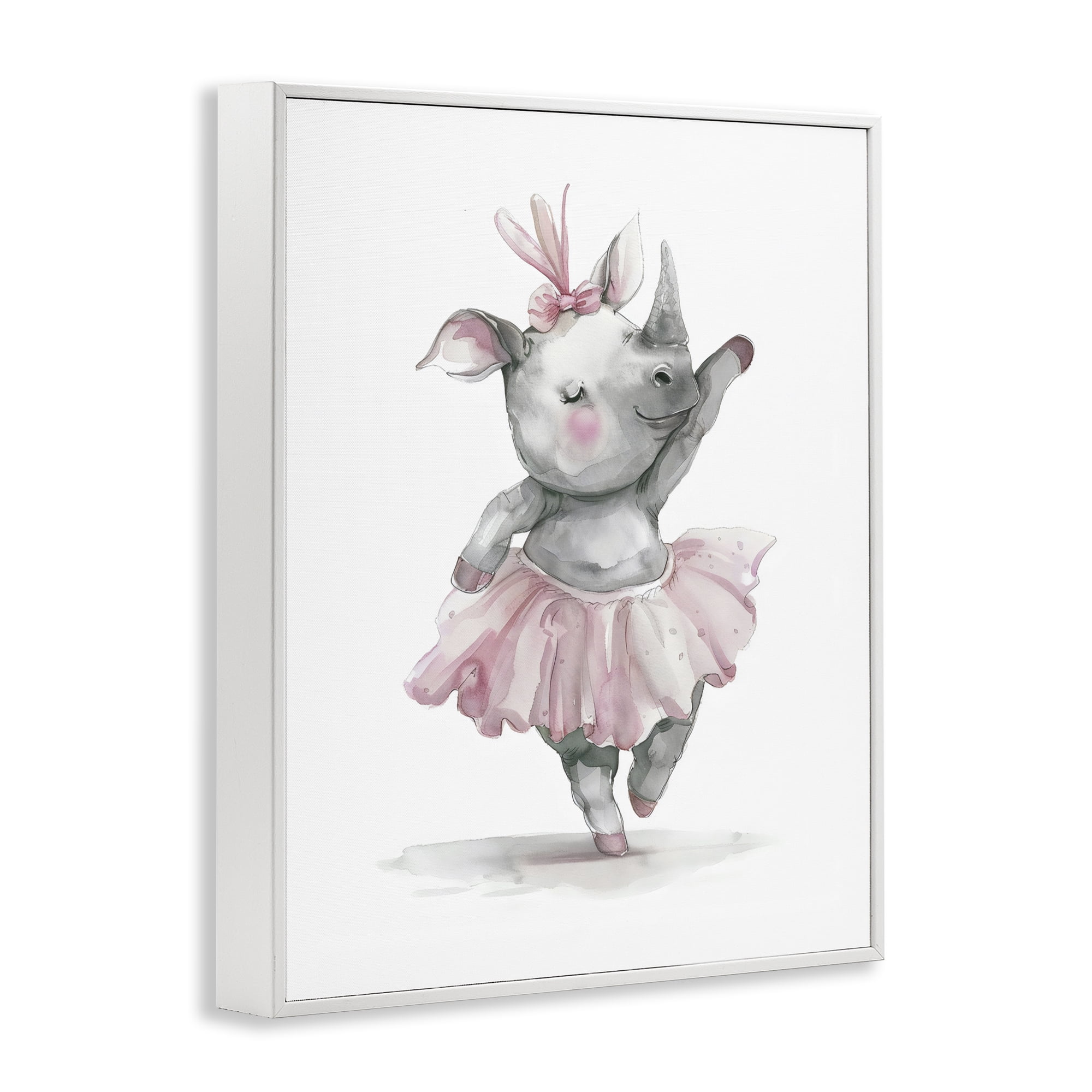 Stupell Industries Ballerina Rhino in Pink Tutu White Framed Giclee Art, design by LSR Design Studio