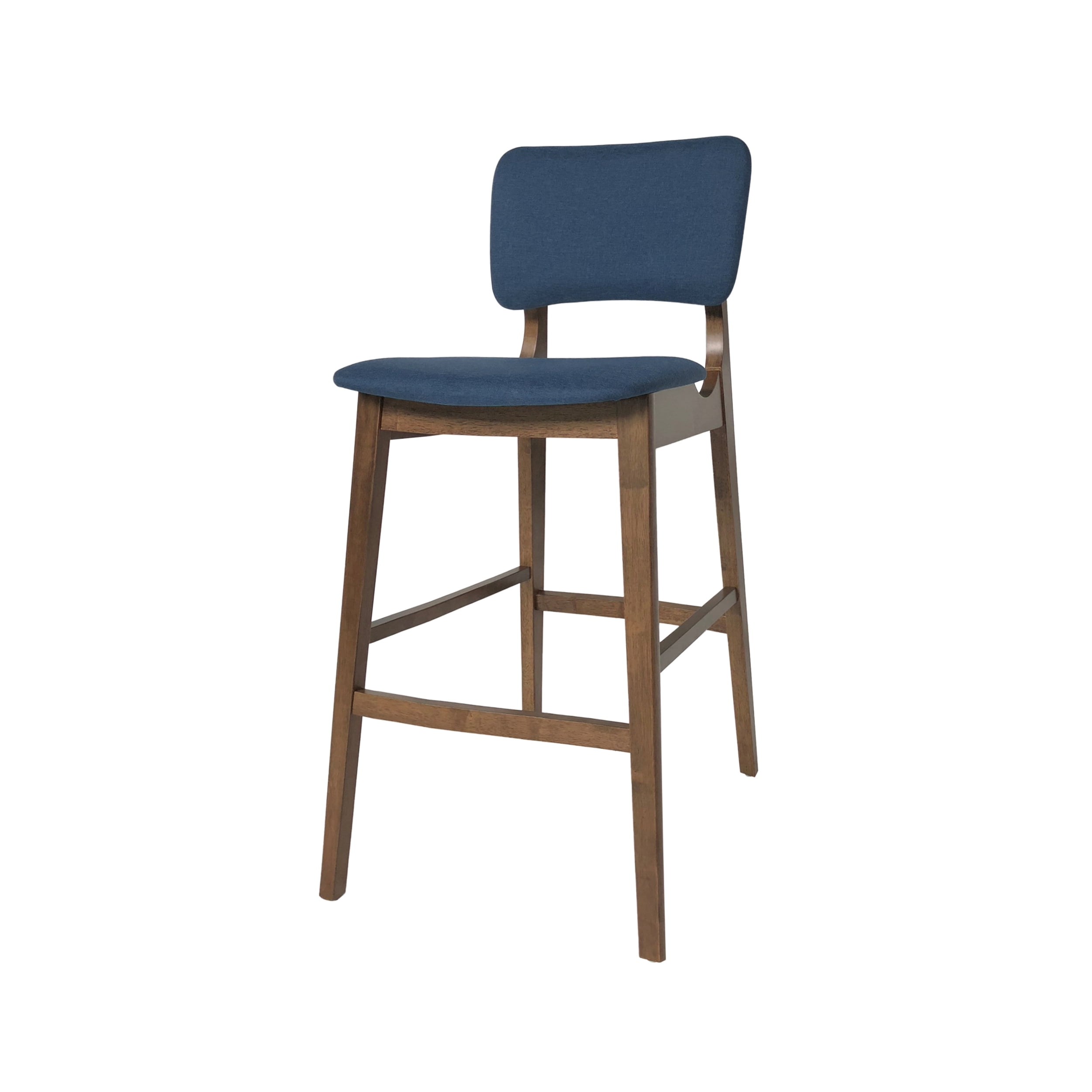 Noble House Rayan Modern 42" Wood Bar Chair, Set of 2, Dark Blue, Walnut