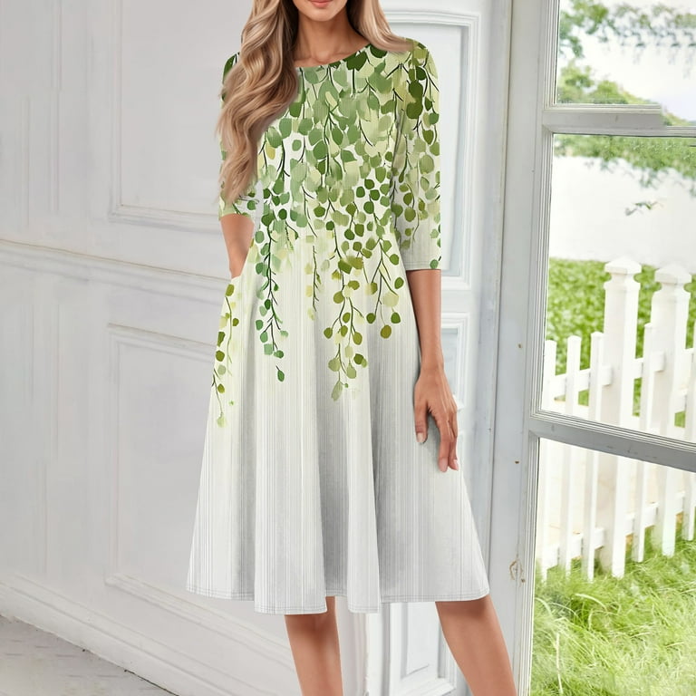 midi women's spring dresses 2025 ZVNAH Womens Spring Summer 2025 Solid Midi Dress A Line Chiffon Dress Casual V Neck Short Sleeve Wrap Waist Swing Dress