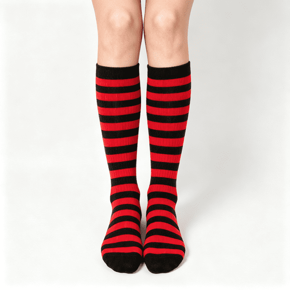 CAZOFW Socks for Women Knee High Stretchy Striped Christmas Socks, Winter Casual Legwear Daily
