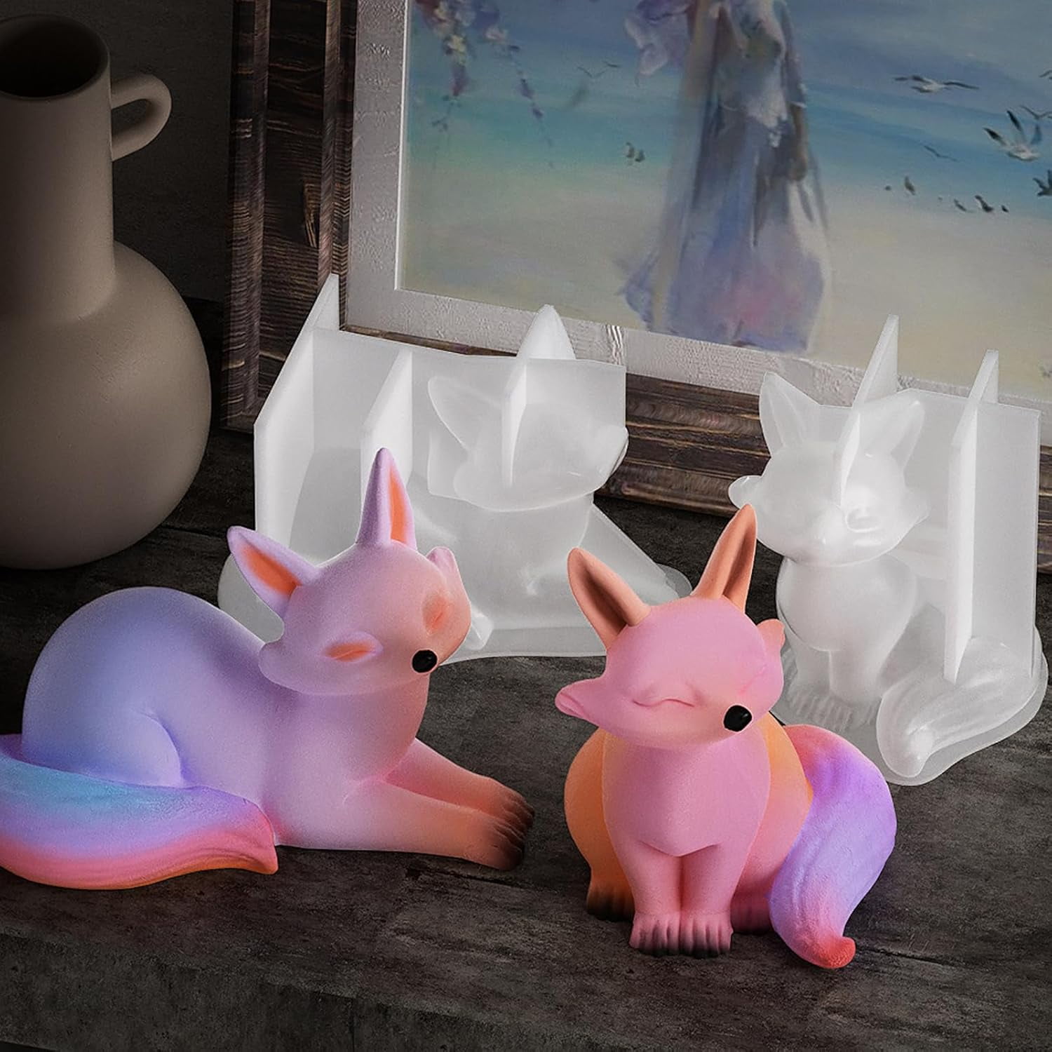 ABCISI 2Pcs Fox Resin Molds, 3D Animal Silicone Epoxy Molds, Lifelike Lovely Animal Silicone Mold for Resin Casting, DIY Craft, Home Office Cabinets Wall Desktop Decor
