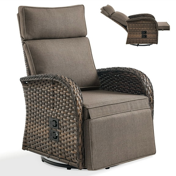 Bellefurn Outdoor Swivel Recliner Chairs,Patio Wicker Recliner Chairs Outdoor Lounge Chairs with Thickness Cushions,Adjustable Angle,Reclining Lounge Chair for Outdoor,Fire Pit,Pool,Garden