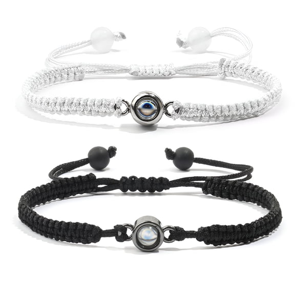Long Distance Touch Bracelets Couple Woven Bracelet with Card Projection of 100 Languages I You Bracelets for Women Men Valentines Day Birthday for Girlfriend Boyfriend Matching Bracelets,7.5cm