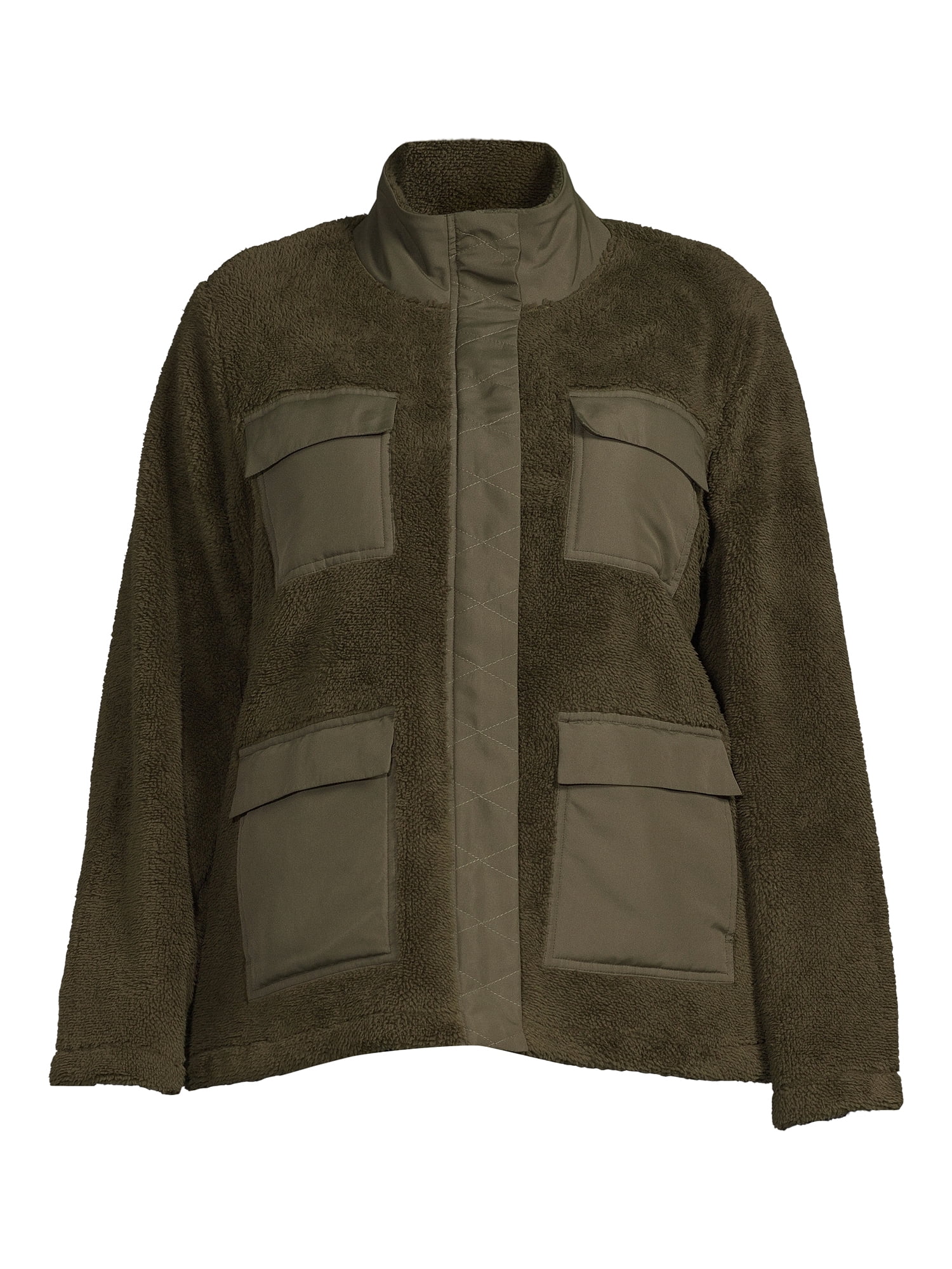 Avia Women's Plus Size Faux Shearling Utility Jacket with Pockets