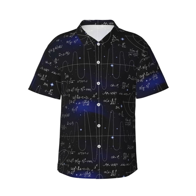 Vsdgher Mathematica Science Print Men's Hawaiian Shirts Button Down Tropical Holiday Beach Shirts Vacation Clothes -XX-Large