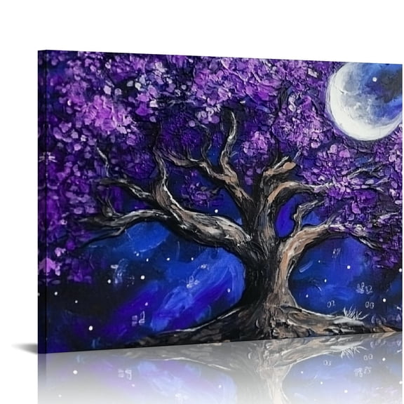 Purple flowers, moon Canvas Prints Wall Art Art Modern Canvas Prints Ready To Hang Room Home Art Decor