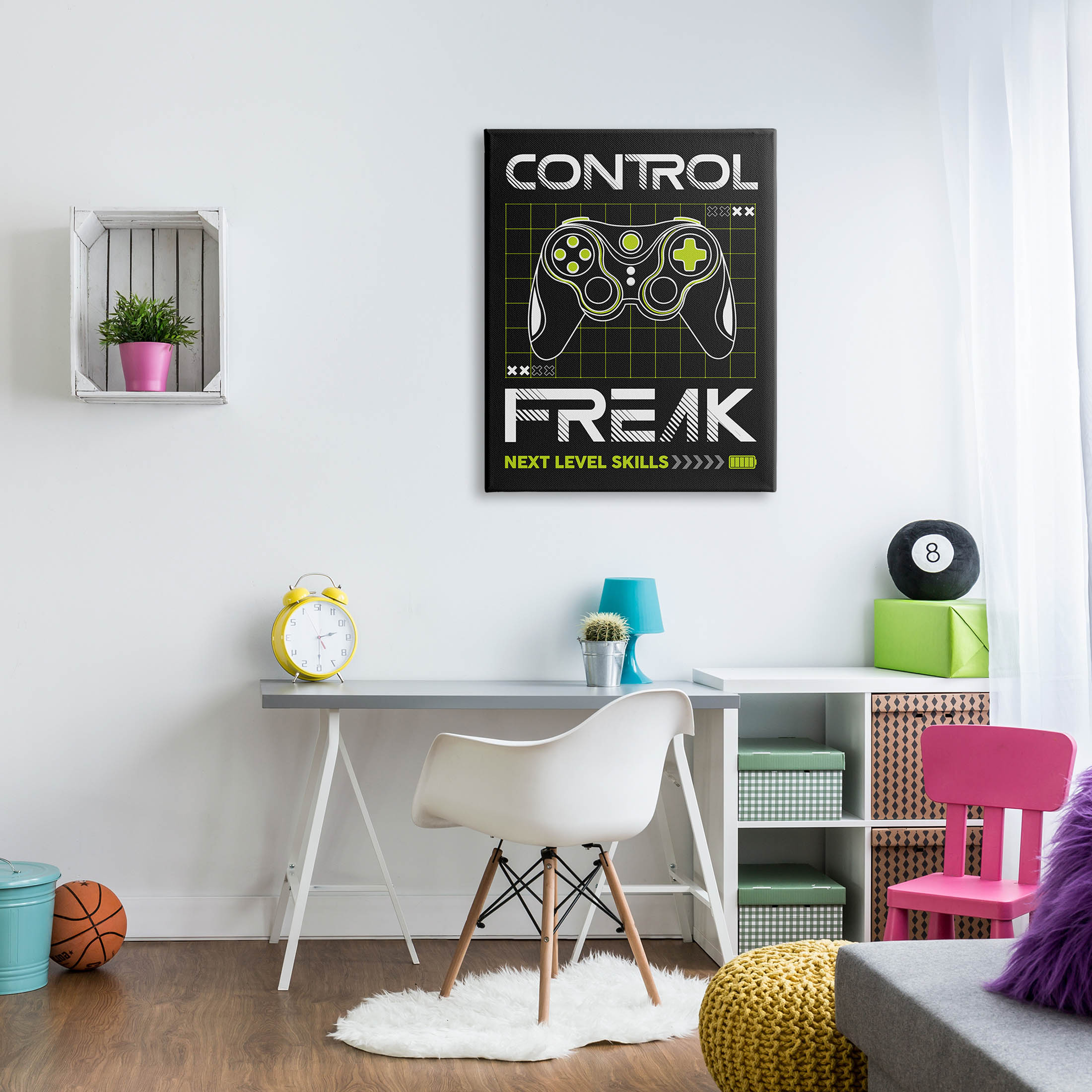 Control Freak Video Game Phrase Art for Kids Graphic Art Gallery Wrapped Canvas Print Wall Art