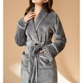 thumbnail image 4 of Soft Pajamas Plush Fleece Bath Spa Robe with Belt Women Cozy Warm Bathrobe Long Sleepwear Home Outfits (M, Gray), 4 of 6