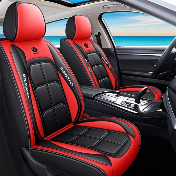 Cacagoo Comfortable Leather Auto Car Seat Covers Front Seat Protector Fit Sedan Suv Universal Fit, Car Seat Covers for Sedans All-Season Full Coverage Breathable (Black-Red)