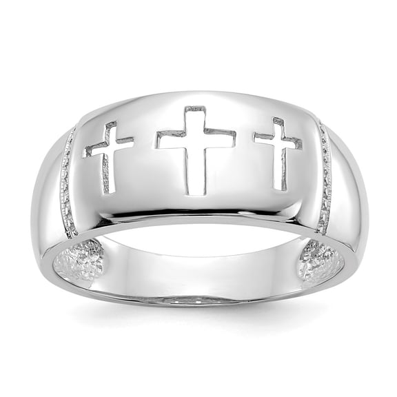 14K White Gold Ring Band Themed Polished 3 Cross Cut-out