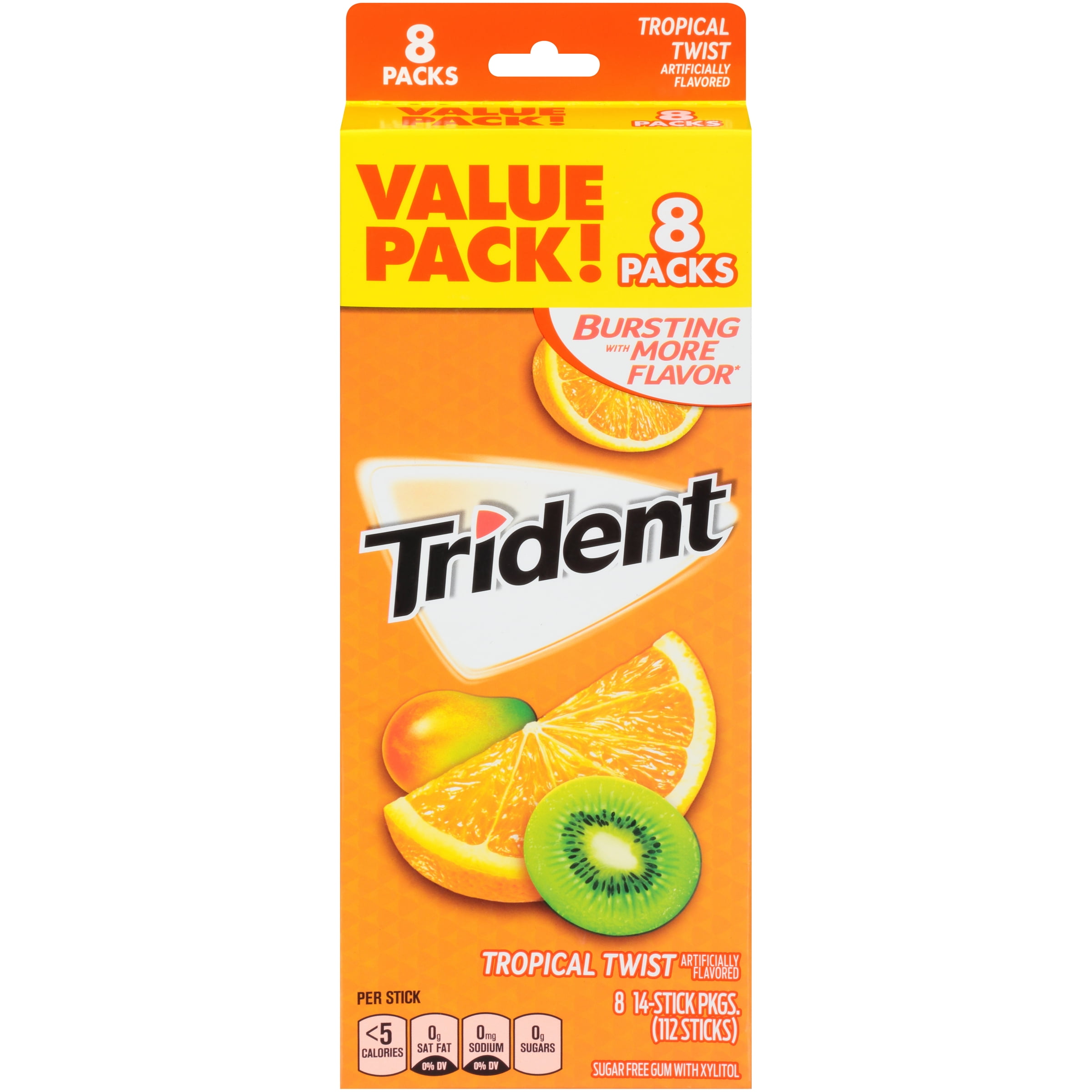 Trident Sugar Free Tropical Twist Flavor Gum 14 Pieces 8 Count