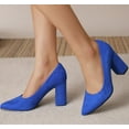 thumbnail image 6 of Elecsop Chunky Heels for Women, Elegantes Dressy Block Pointed Closed Toe High Heels, Sexy Comfortable Suede Women's Pumps for Prom Party Work Holiday (Blue), 6 of 7
