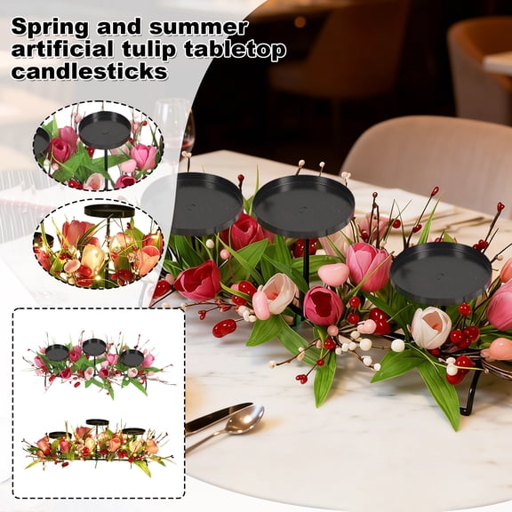 Artificial Table Candlestick With Flowers, Spring Summer Artificial Flowers Table Centerpieces, Wedding Party Valentine's Day Decorations For Dining Table Home Events Party