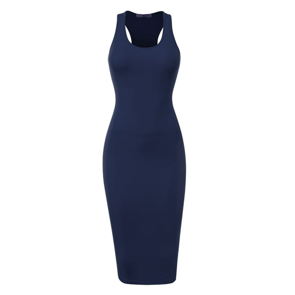 FashionMille Women Slim Fit Round Scoop Neck Casual Racerback Tank Summer Bodycon Midi Dress