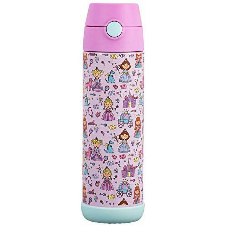 Snug Kids Water Bottle Insulated Stainless Steel Thermos w/ Straw (Girls/Boys) Kitty, 17oz