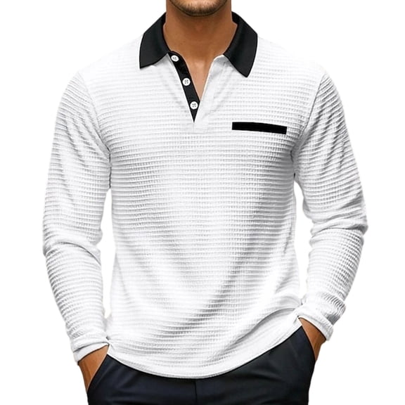 cfhntfmh Mens Casual Shirts Knitted Long Sleeve Shirts with Buttons Loose Classic Collared Golf Shirts for Fall (White,X-Large)