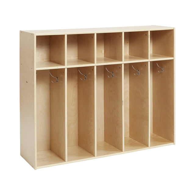 ECR4Kids Birch Streamline 5-Section Toddler Coat Locker with Cubbies, Storage Organizer with Hooks